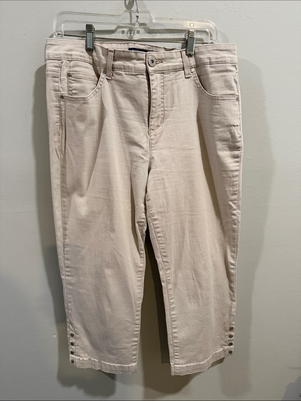 Bandolino Women's Beige Crop Jeans with Button Hem